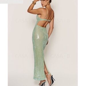 Sexy Backless Bodycon Sequin Gown Dress